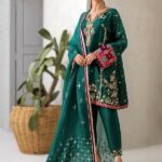 Emerald Zariya Embroidered Three-Piece Suit
