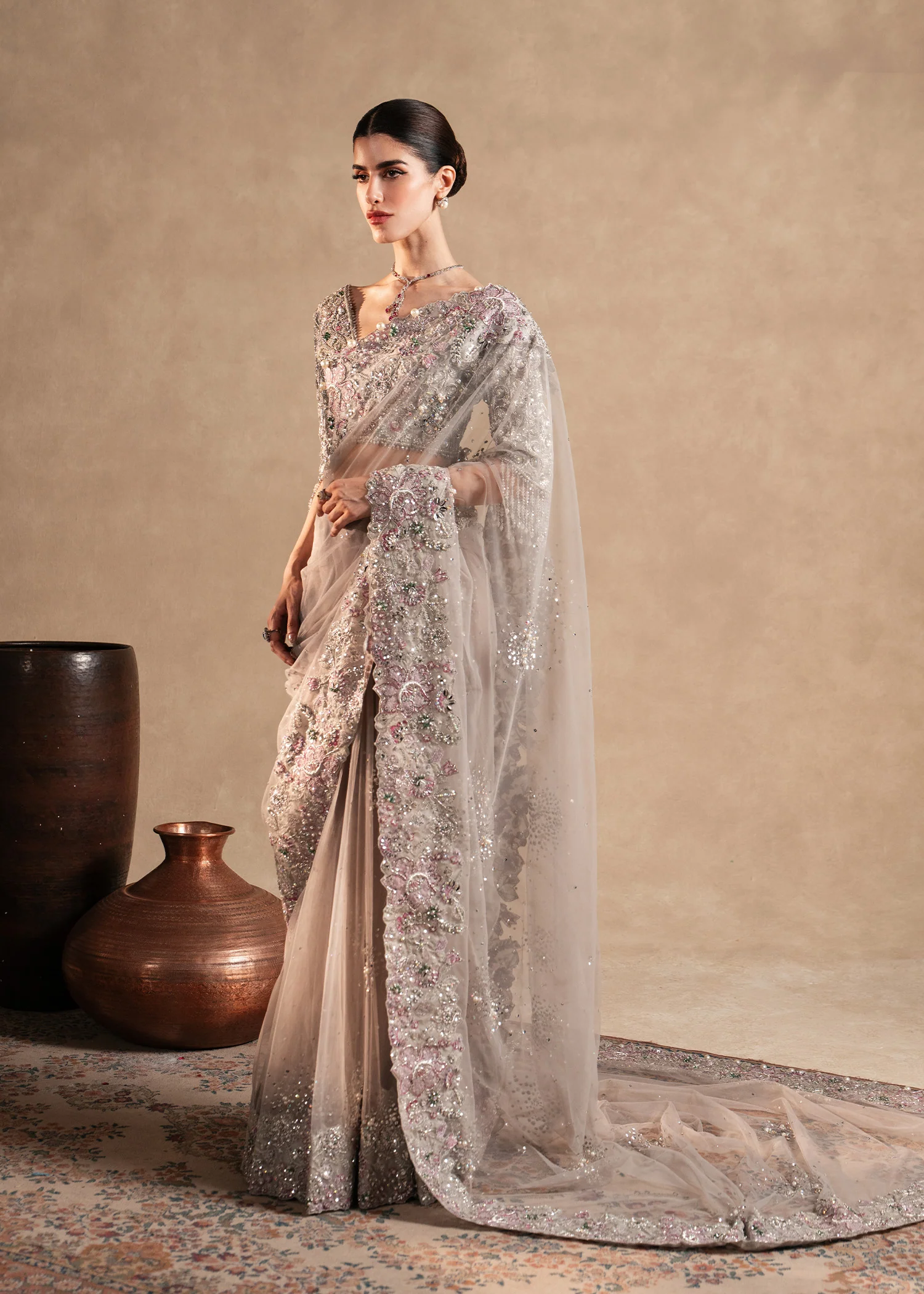 Silver Grey Celeste Saree Set - Image 9