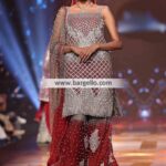 Slate Gray and Maroon Dip-Dyed Chiffon Sharara Ensemble
