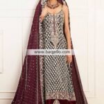 Dark Seal Brown High-Low Gown and Jamawar Sharara Ensemble