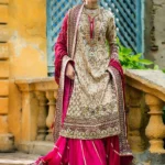 Beige Gold and Maroon Farshi Gharara Ensemble