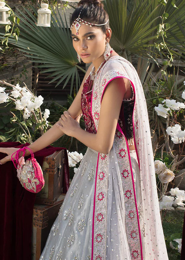 Ruby Pink and Steel Grey Bridal Ensemble - Image 3