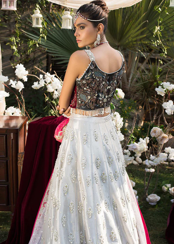 Ruby Pink and Steel Grey Bridal Ensemble - Image 4