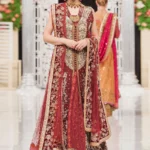 Deep Red Embroidered Front-Open Ensemble