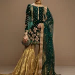 Leafy Green Velvet Gharara Ensemble