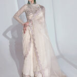 Ivory Organza Embellished Saree Set