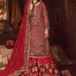 Dark Red Organza Bridal Sharara Ensemble