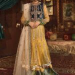Midnight Green Velvet Jacket & Sunglow Anarkali Bridal Set