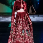 Wine Velvet Jacket and Skirt Set