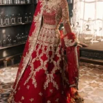 Crimson Floral Column Bridal Lehnga