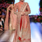 Pastel Red Bridal Gown & Sharara Ensemble
