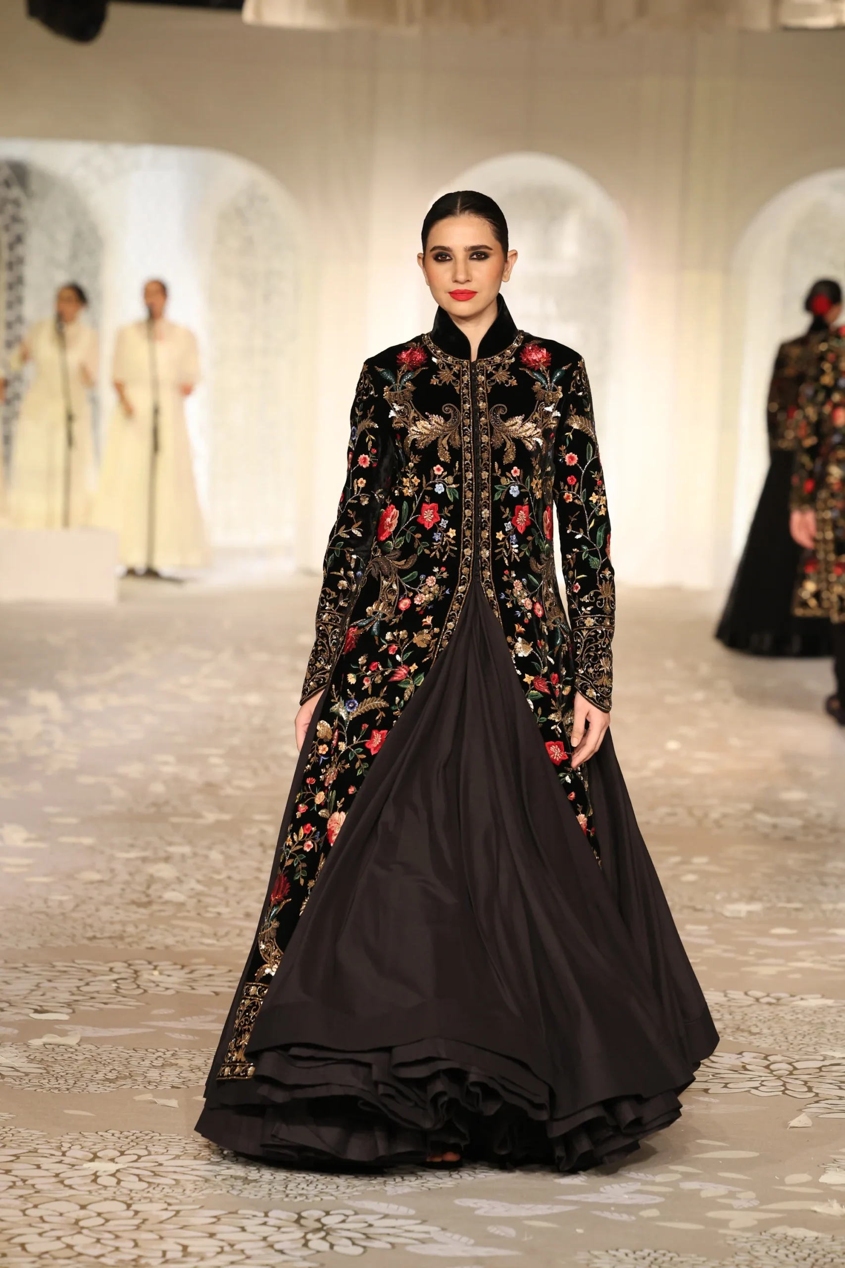 Black Velvet Embroidered Long Jacket