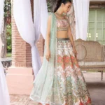 Pastel Mint and Coral Embellished Lehenga Set