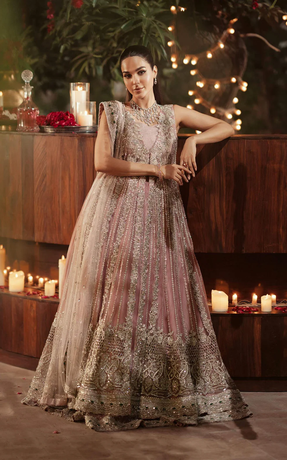 Blush Pink Embellished Net Gown Ensemble - Image 4