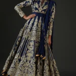 Indigo Resham Embroidered Chanderi Anarkali Set