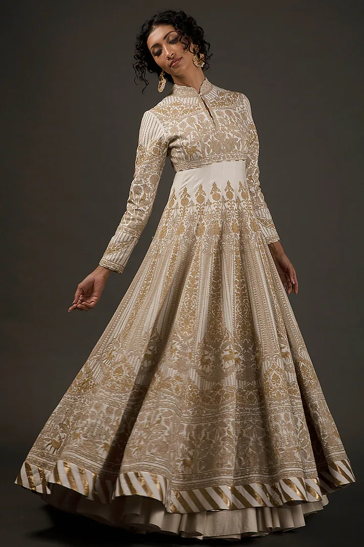 Ivory Chanderi Resham Embroidered Anarkali Set
