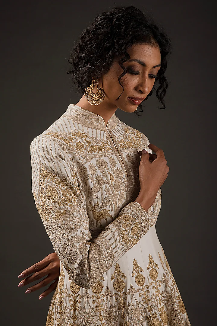 Ivory Chanderi Resham Embroidered Anarkali Set - Image 3