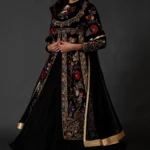 Black Chanderi Embroidered Slit Anarkali Set