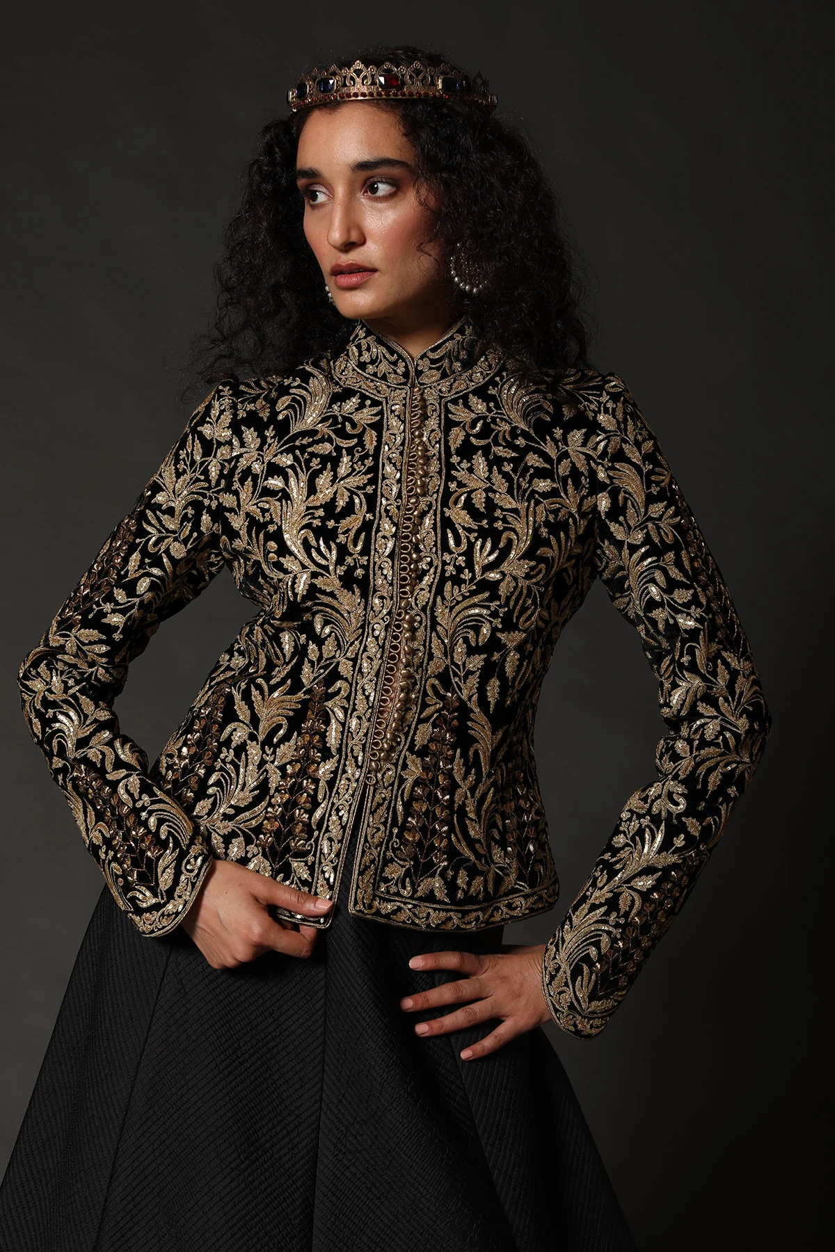 Black Velvet Embroidered Jacket - Image 5
