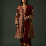 Wine Chanderi Embroidered Kurta Set