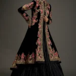 Black Velvet Silk Embroidered Long Jacket