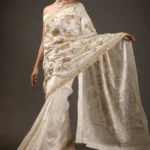 Ivory Chanderi Silk Embroidered Saree Set