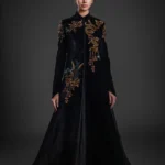 Black Velvet Embroidered Long Jacket