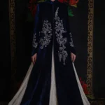 Indigo Velvet Embroidered Long Jacket