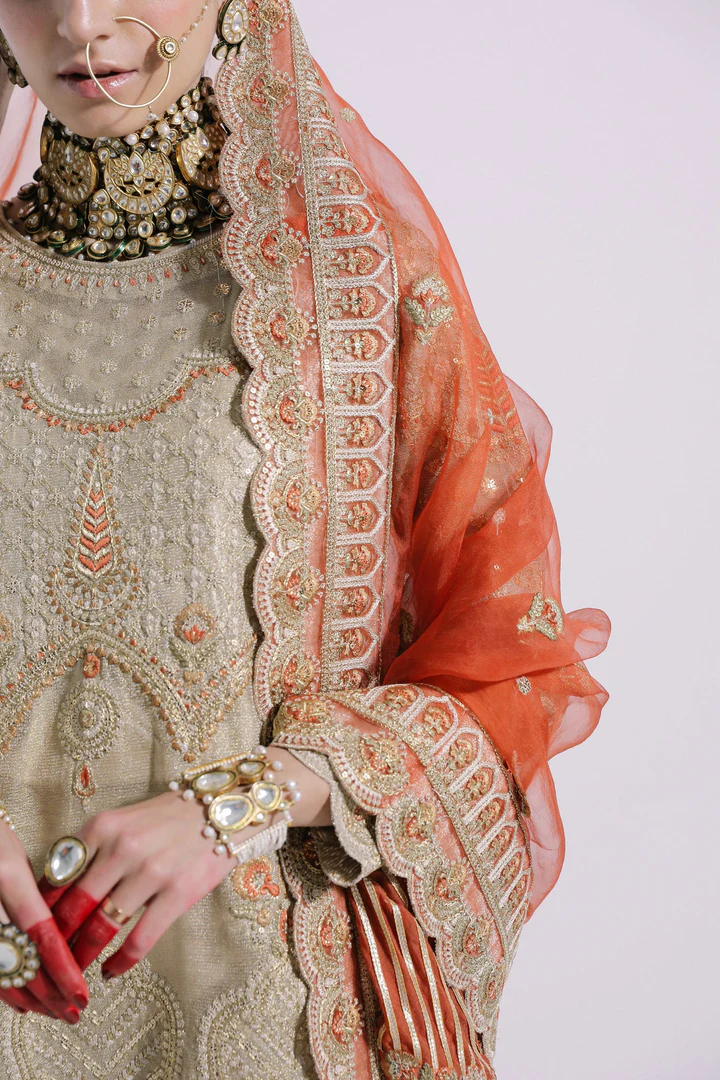 Regal Rust Orange Traditional Bridal Sharara - Image 5