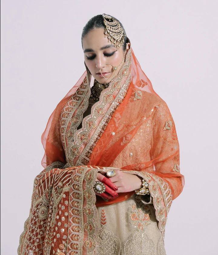Regal Rust Orange Traditional Bridal Sharara - Image 6