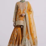 Traditional Hot Orange Bridal Sharara Ensemble