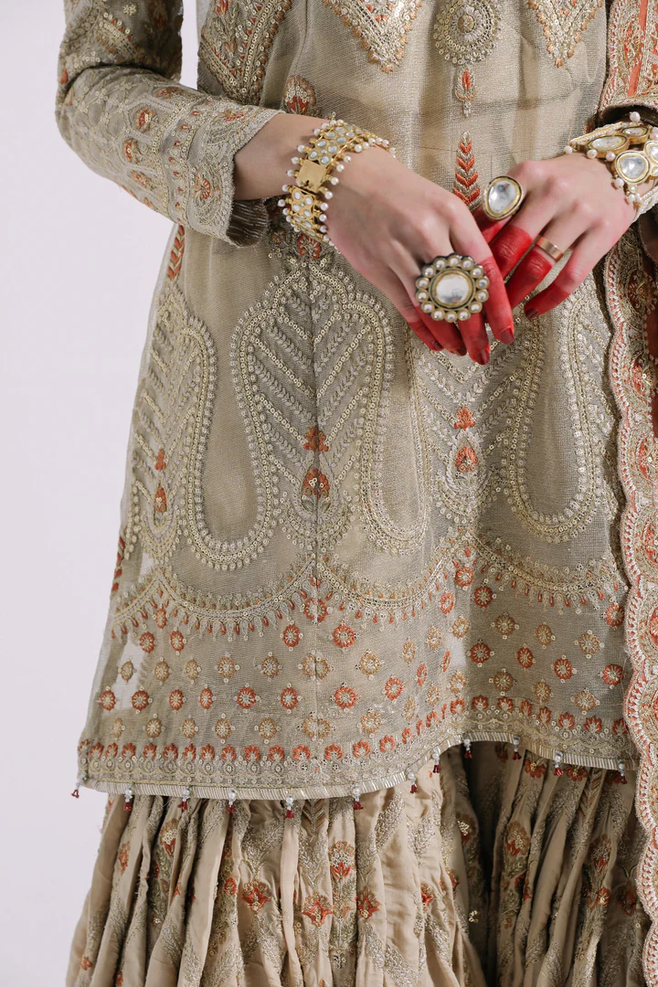 Regal Rust Orange Traditional Bridal Sharara - Image 4