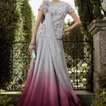 Ombressa Grey & Burgundy Hand-Embellished Skirt Set