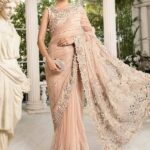Regal Champagne Bridal Saree with Embellished Blouse