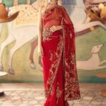 Elegant Dark Red Bridal Saree with Embellished Banarasi Blouse