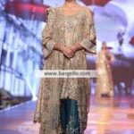 Burlywood and Prussian Blue Banarasi Chiffon Sharara Ensemble