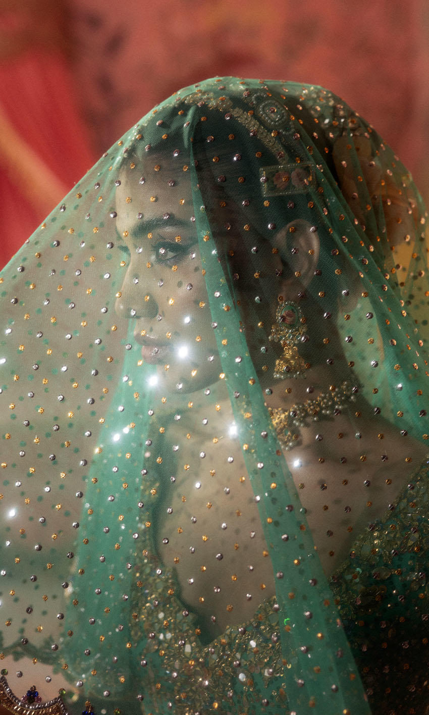 Turquoise and Gold Chevron Lehenga Set - Image 5