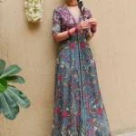 Blue Handcrafted Pishwas with Embellished Sharara and Pink Dupatta