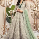 Grey and Sea-Green Wedding Lehenga Gown Pakistani Bridal Dress