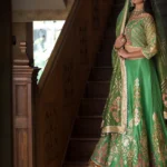 Green Golden-Embellished Mehndi Bridal Lehenga Choli Set