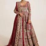 Berry Red Bridal Gown with Satin Lehenga