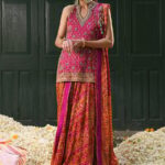 Magenta Pink Block Printed Shirt Lehenga Set