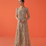 Asel Gold Bridal Long Shirt with Maysuri Net Lehenga