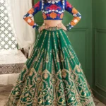 Exquisite Emerald and Ink Blue Silk Lehenga