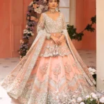 Contemporary Peach Pink Frock with Heavily Embellished Lehenga
