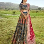 Admiral Blue Choli with Fuchsia Organza Dupatta
