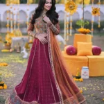 Regal Purple and Orange Lehenga Choli with Embellished Dupatta