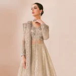 Ravishing Premium Net Bridal Gown with Embellished Jamawar Lehenga