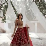 Maroon Zardozi Raw Silk Lehenga Set