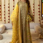Radiant Lemon Yellow Kameez Trouser with Embellished Organza Dupatta